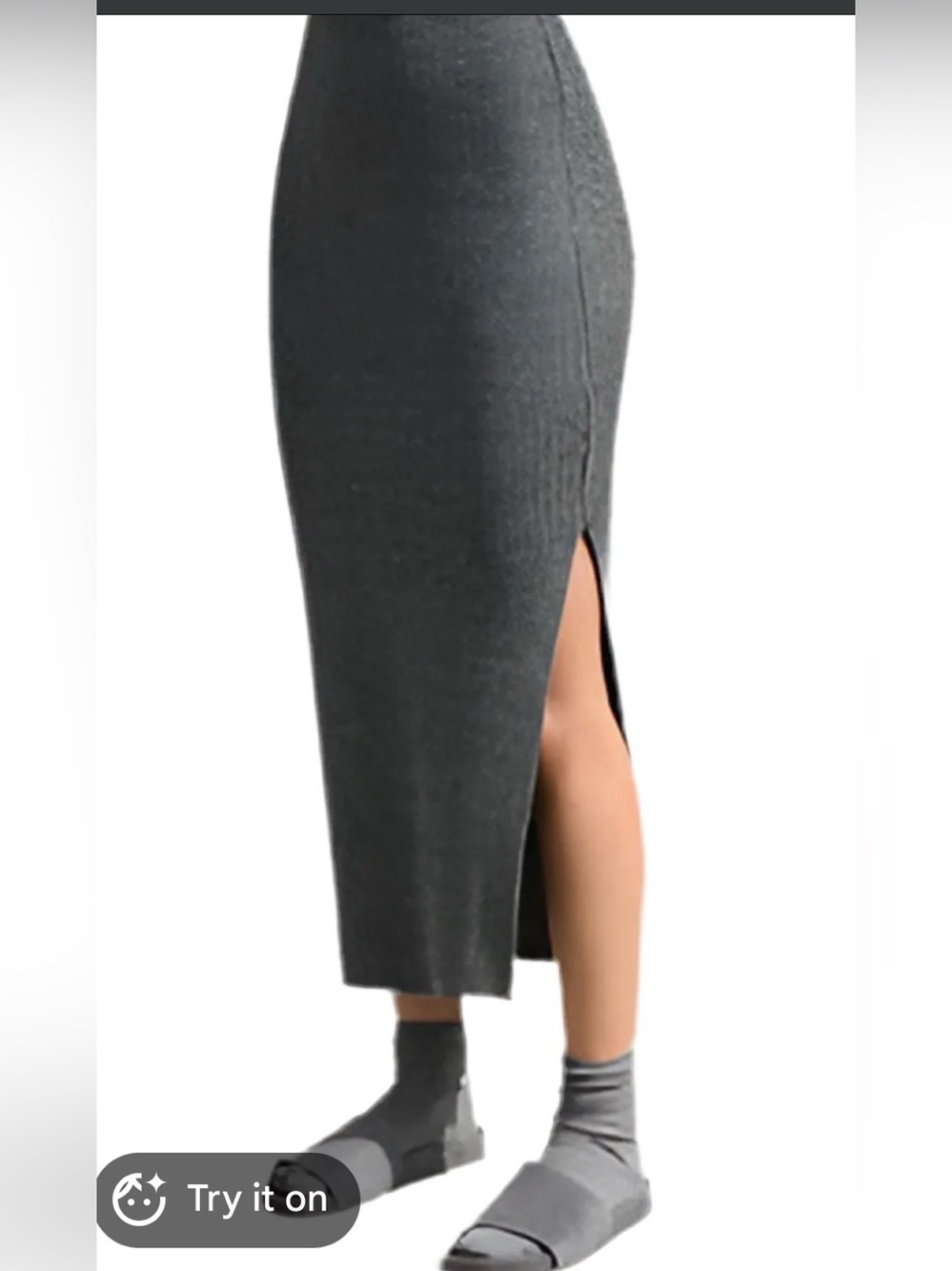 JB Ribbed Knit Midi Skirt with Side Slit - Charcoal